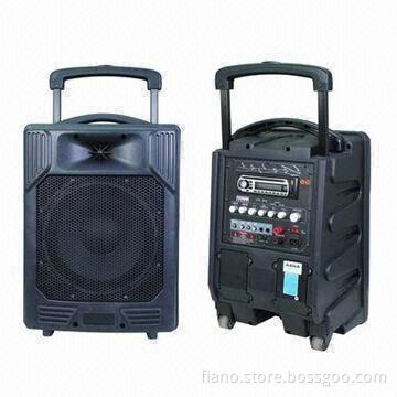 Portable Speaker, w/Two Wireless Microphones in Dual Channels, FM Radio and CD/VCD/USB/SD Card Slot
